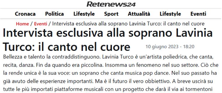 Intervista al Soprano Lavinia Turco su Rete News